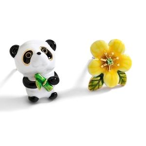 Juicy Grape Panda and Flower Asymmetrical Earrings